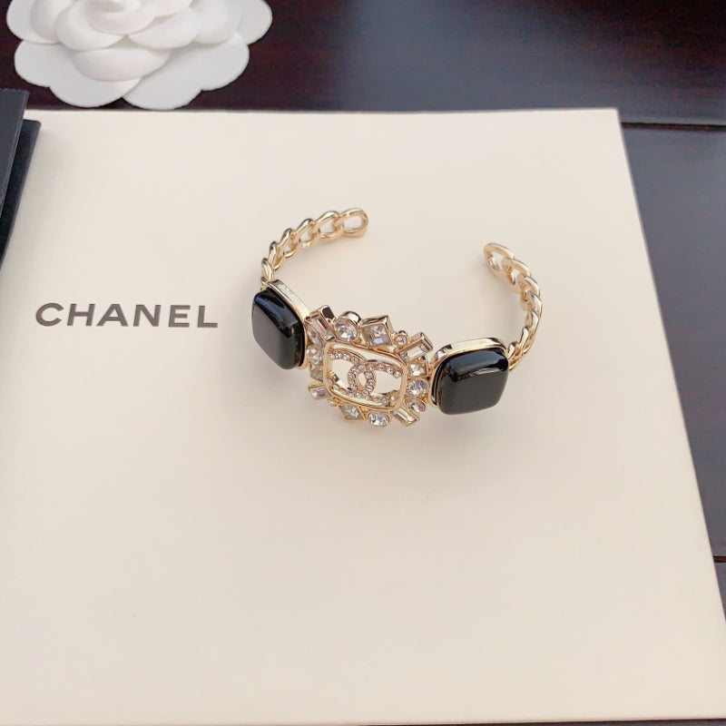 Emblem Chain Bracelet with Black Bead Accents