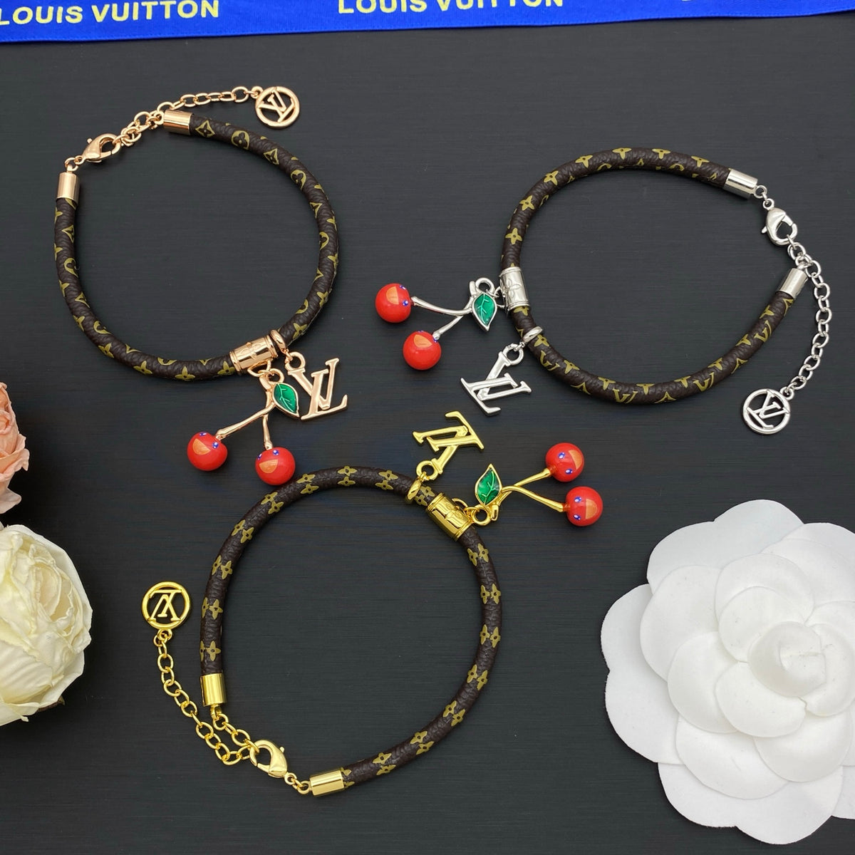 Cherry & Monogram Charm Bracelet