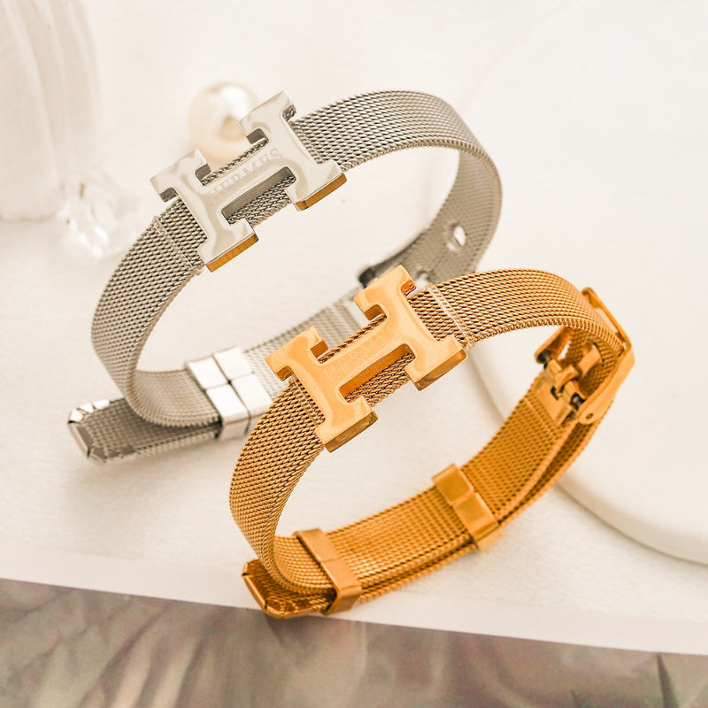 304 Stainless Steel Mesh H-Clasp Bracelet