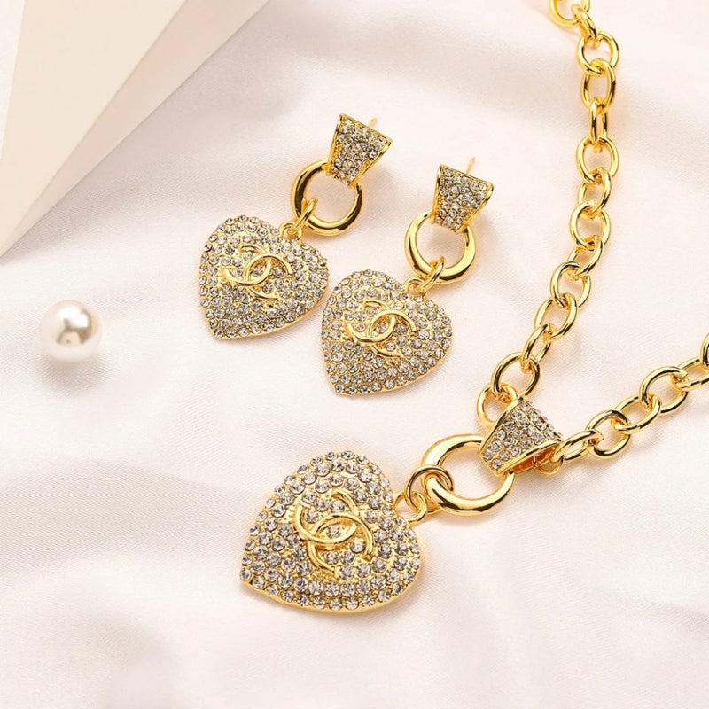 Alloy Pave Heart Earrings & Necklace Collection
