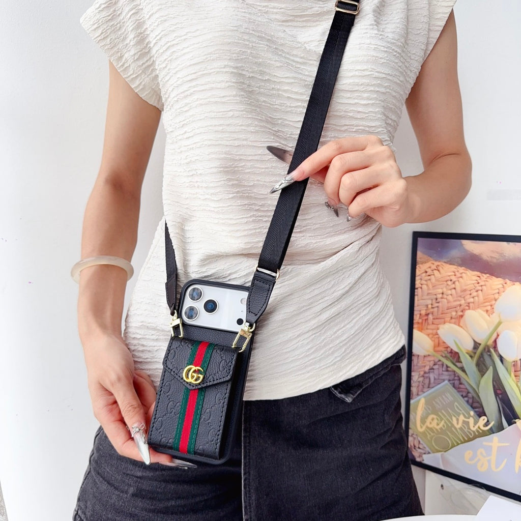 Web Stripe Phone Case with Card Pocket and Strap