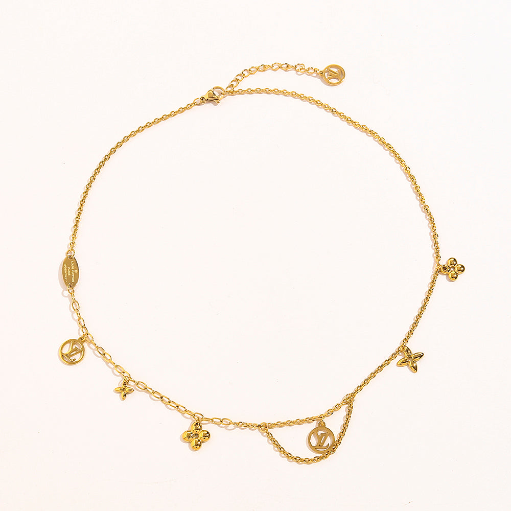 304 Stainless Steel Draped Floral Charm Bracelet & Necklace - Individual or Set