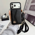 Coque de téléphone matelassée à emblème avec poche pour carte et cordon