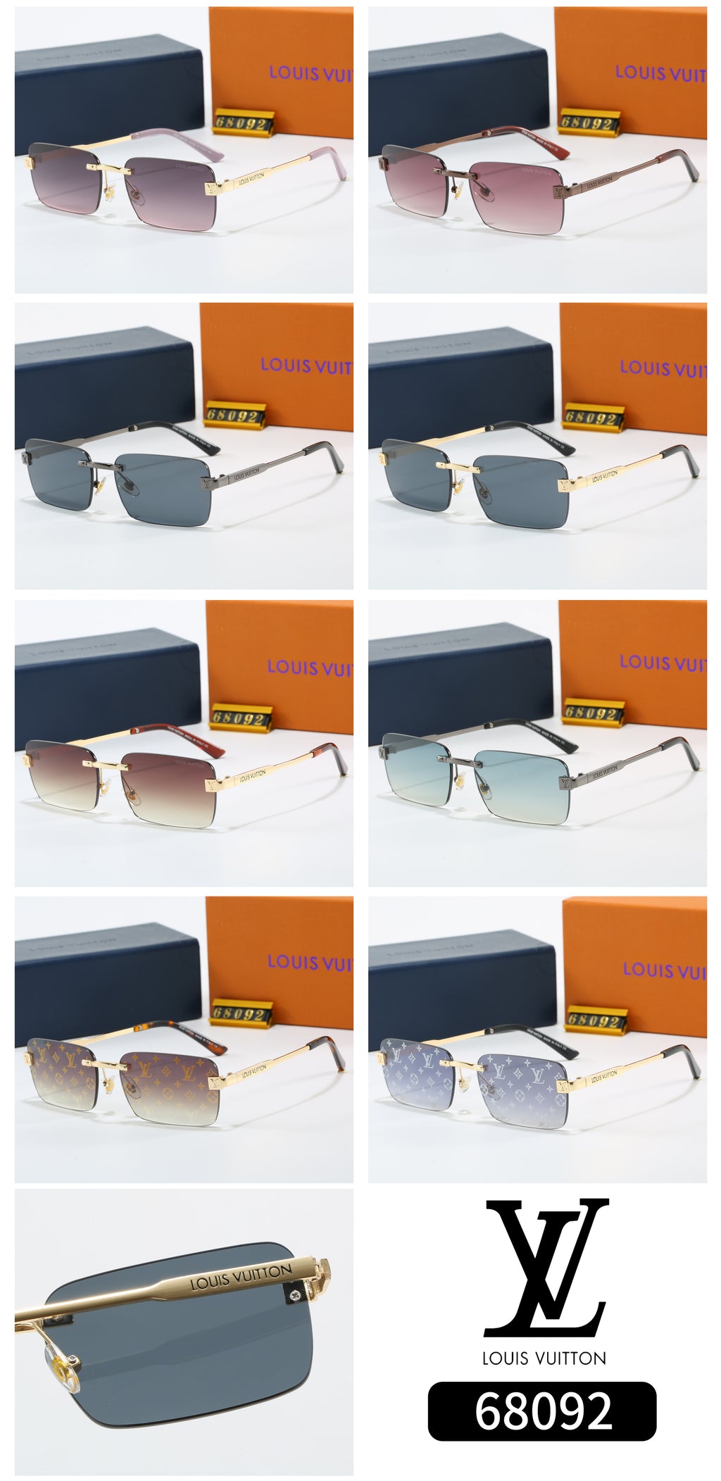 Gafas de sol cuadradas sin montura con lentes de monograma