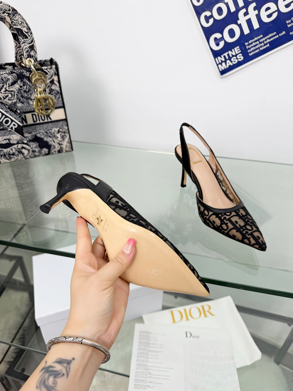 Monogram Pointed-Toe Slingback Pumps