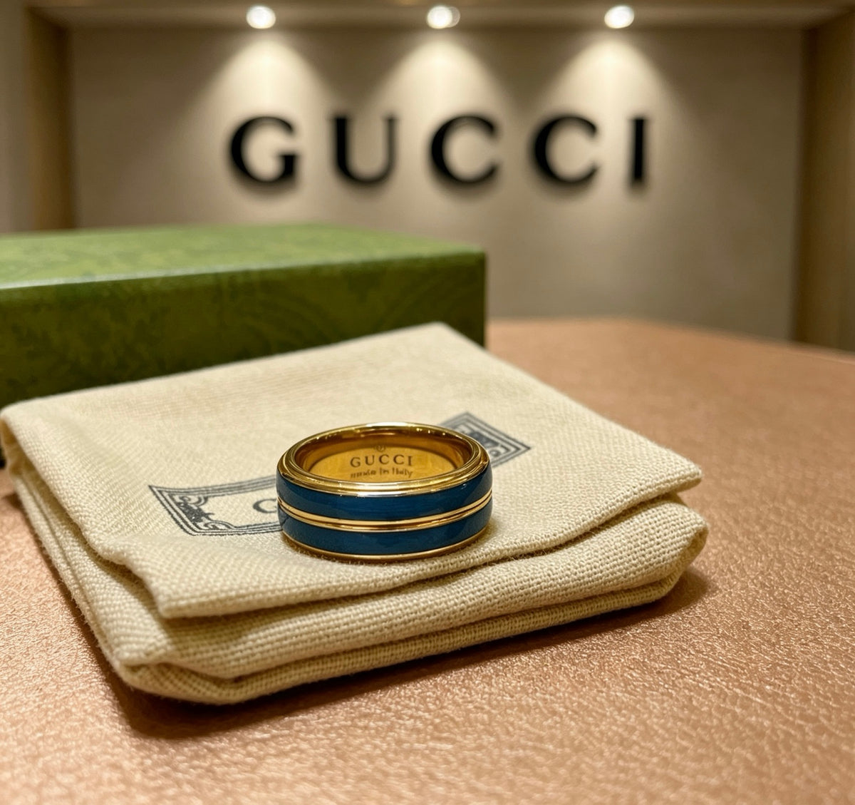 Blue-Inlay Double Band Ring