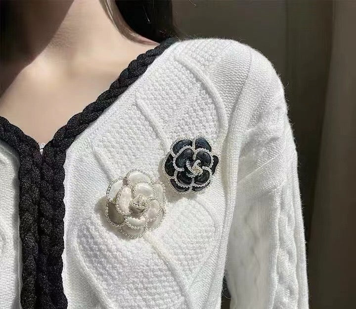 Beaded Camellia Flower Brooch