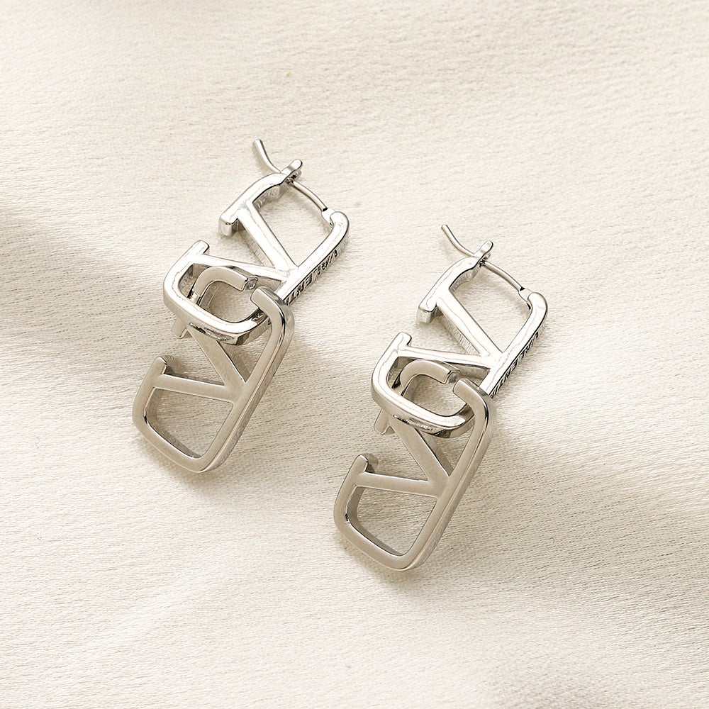 304 Stainless Steel V-Motif Charm Huggie Earrings