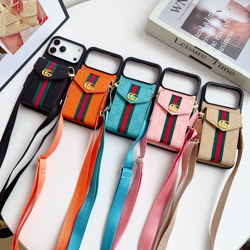 Web Stripe Phone Case with Card Pocket and Strap