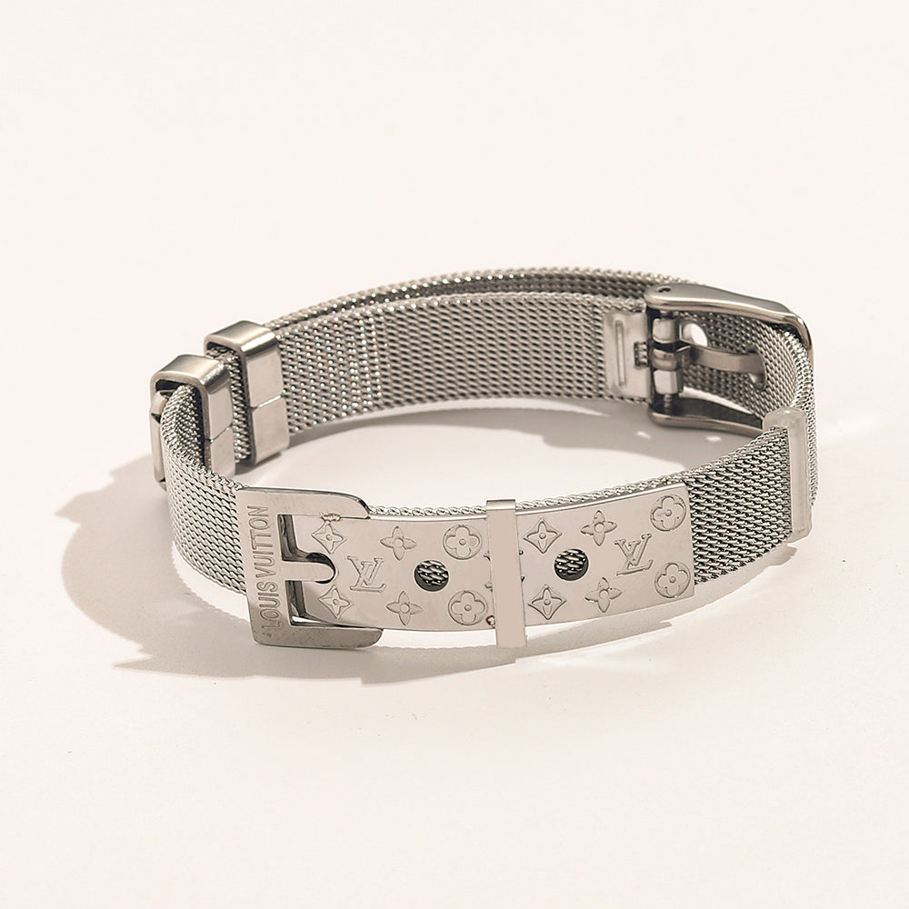 Bracelete de Malha de Aço Inoxidável 304 com Fecho Retangular
