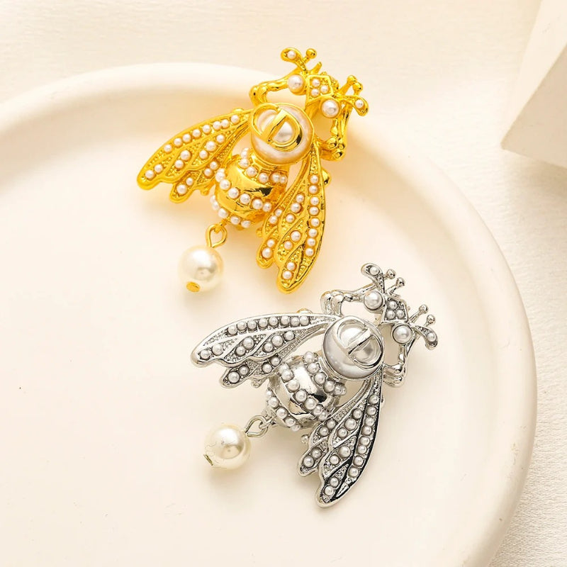 Broche de abeja de aleación con colgante de cuentas