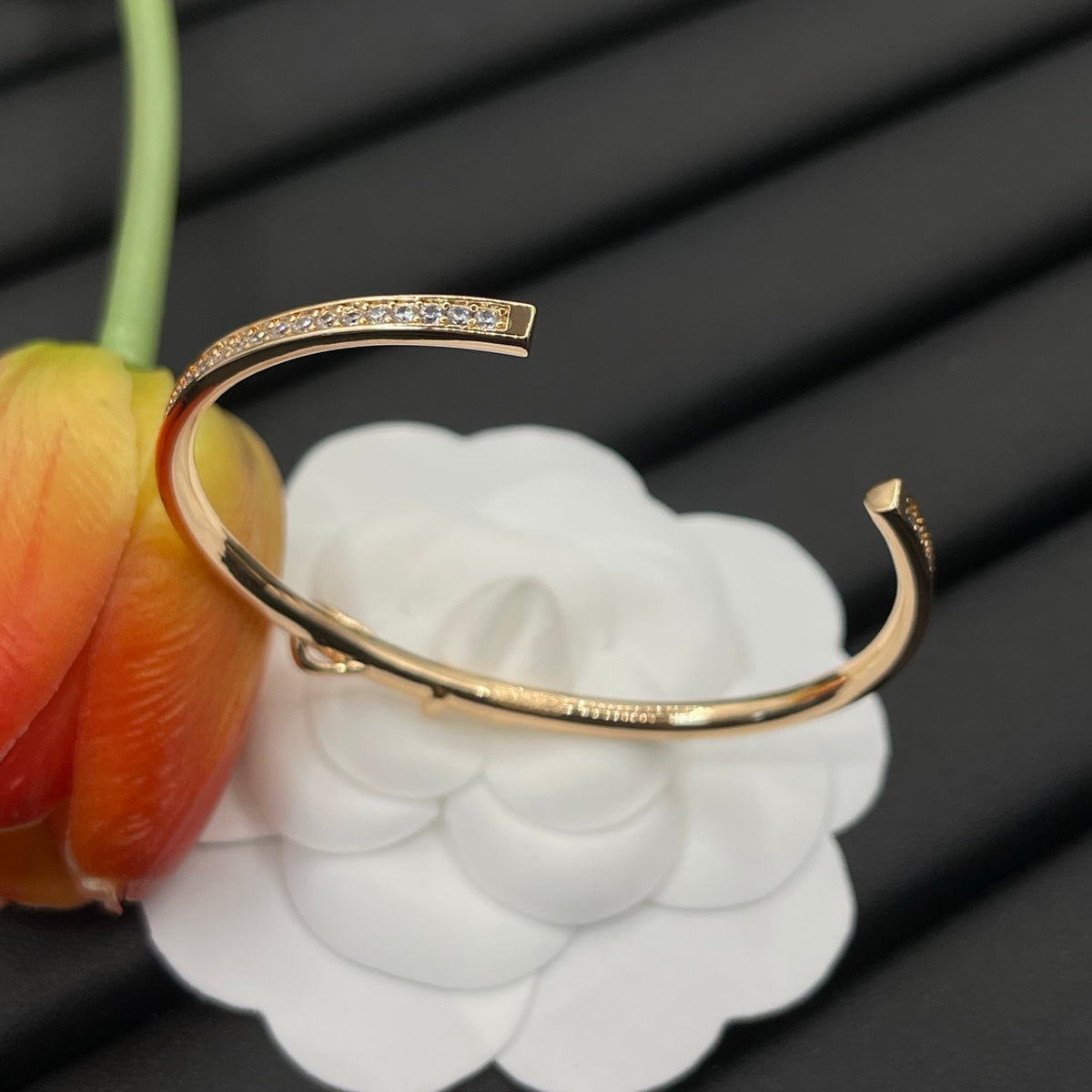 Rose-Tone Pave Buckle Cuff Bracelet