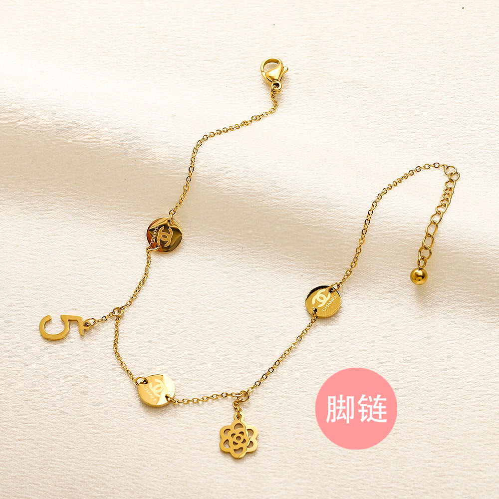 304 Stainless Steel Round Medallion Station Anklet