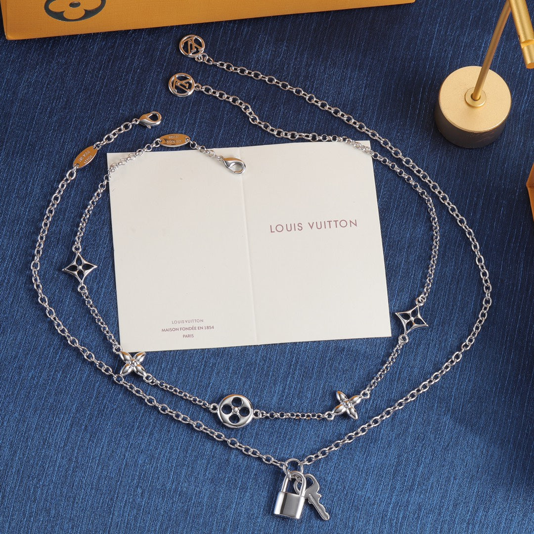 Floral Station Necklace with Padlock Charm