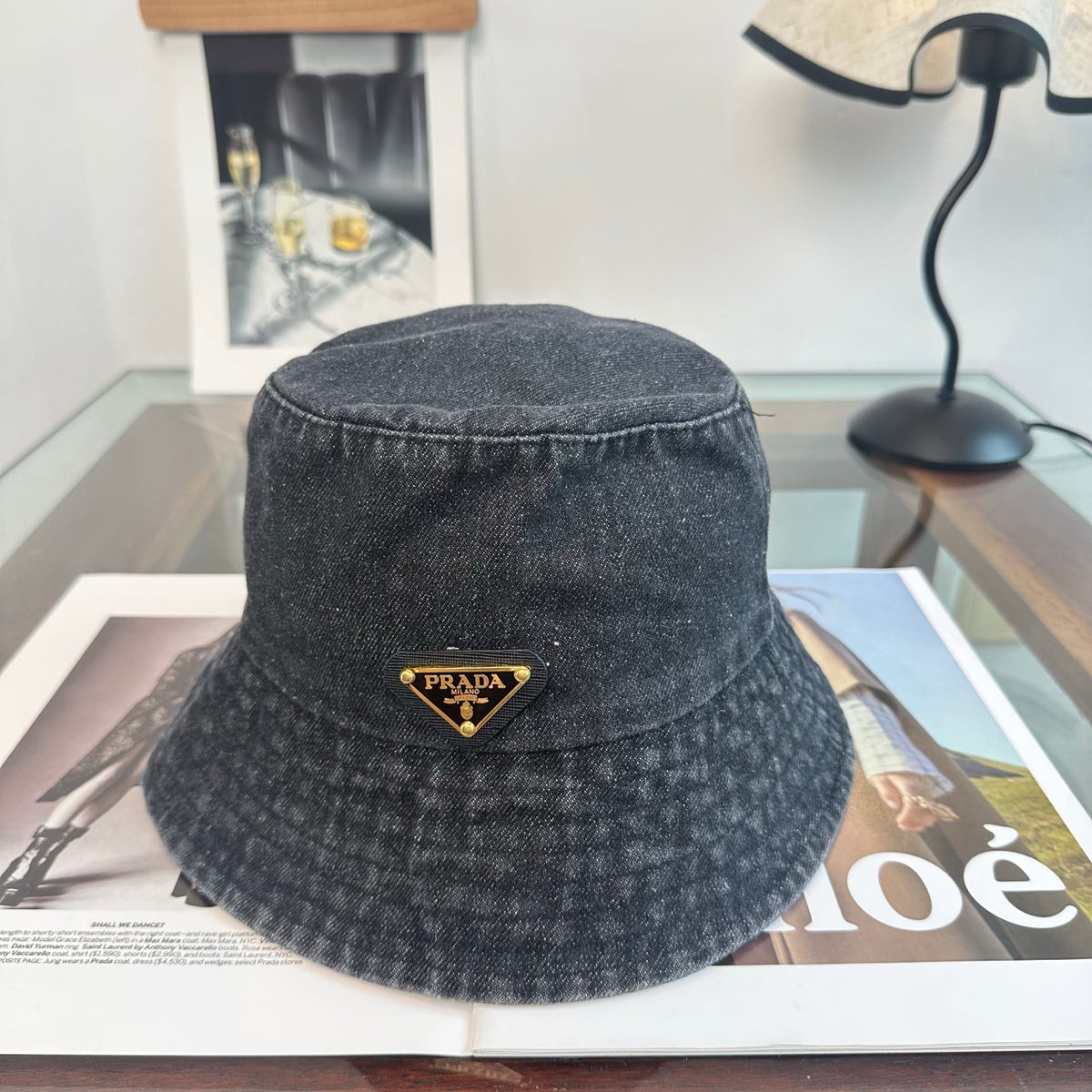 Denim Bucket Hat with Triangle Emblem