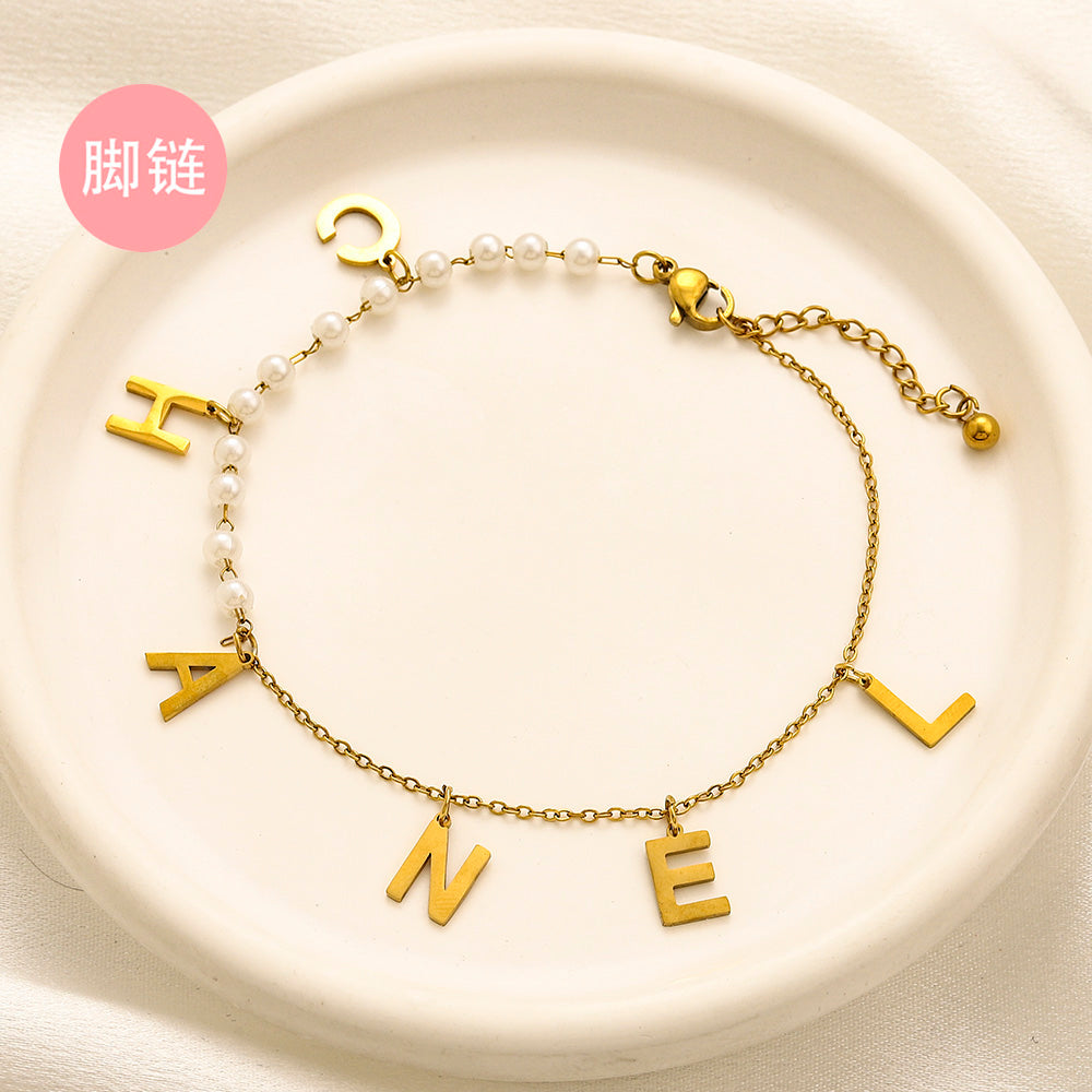 304 Stainless Steel Spaced Letter Charm Anklet