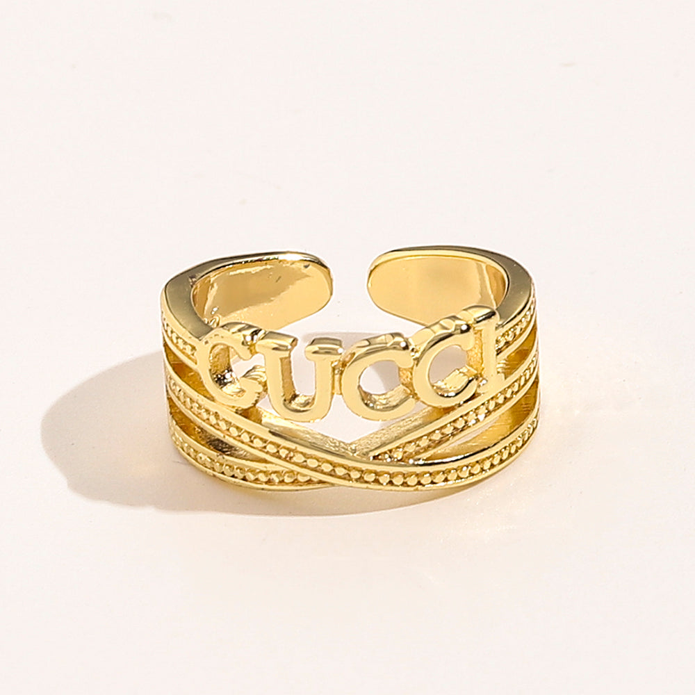 Open Lettering Ring with Stone-Set Chain Detail