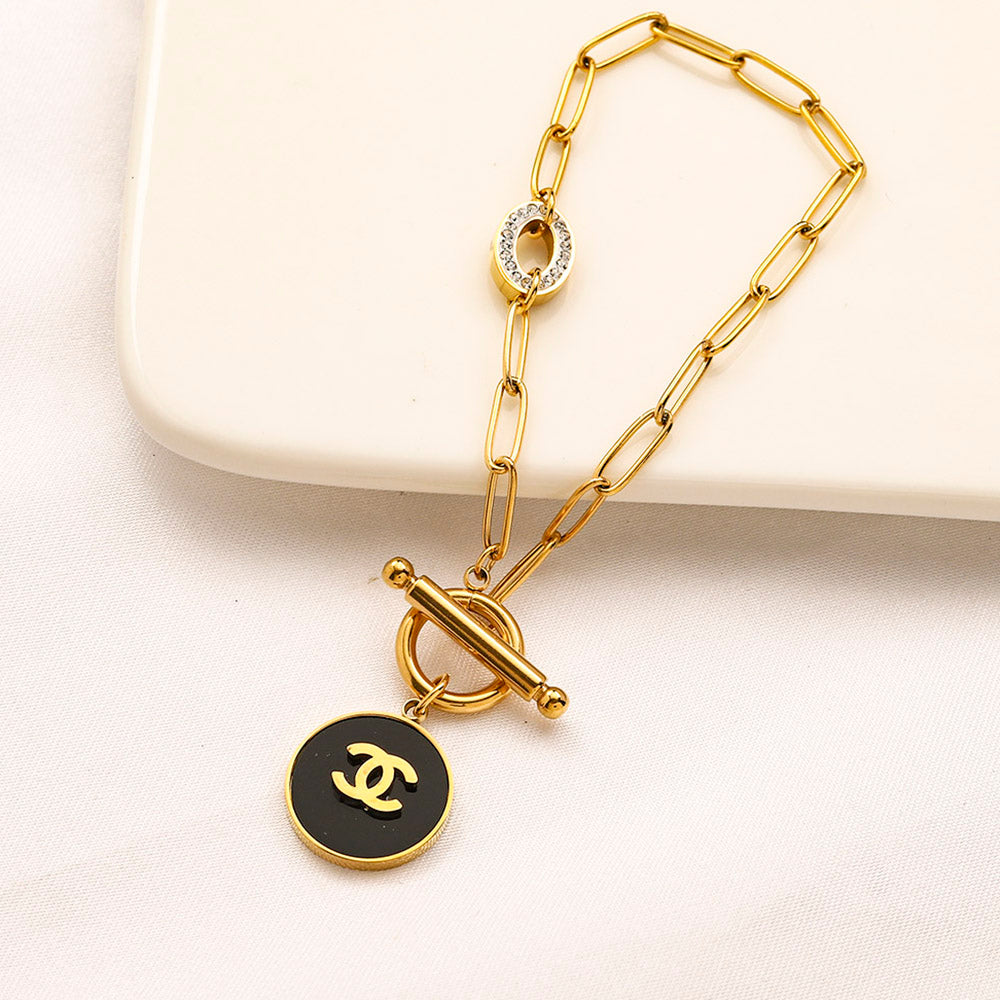 304 Stainless Steel Round Pendant Paperclip Bracelet & Necklace - Individual or Set