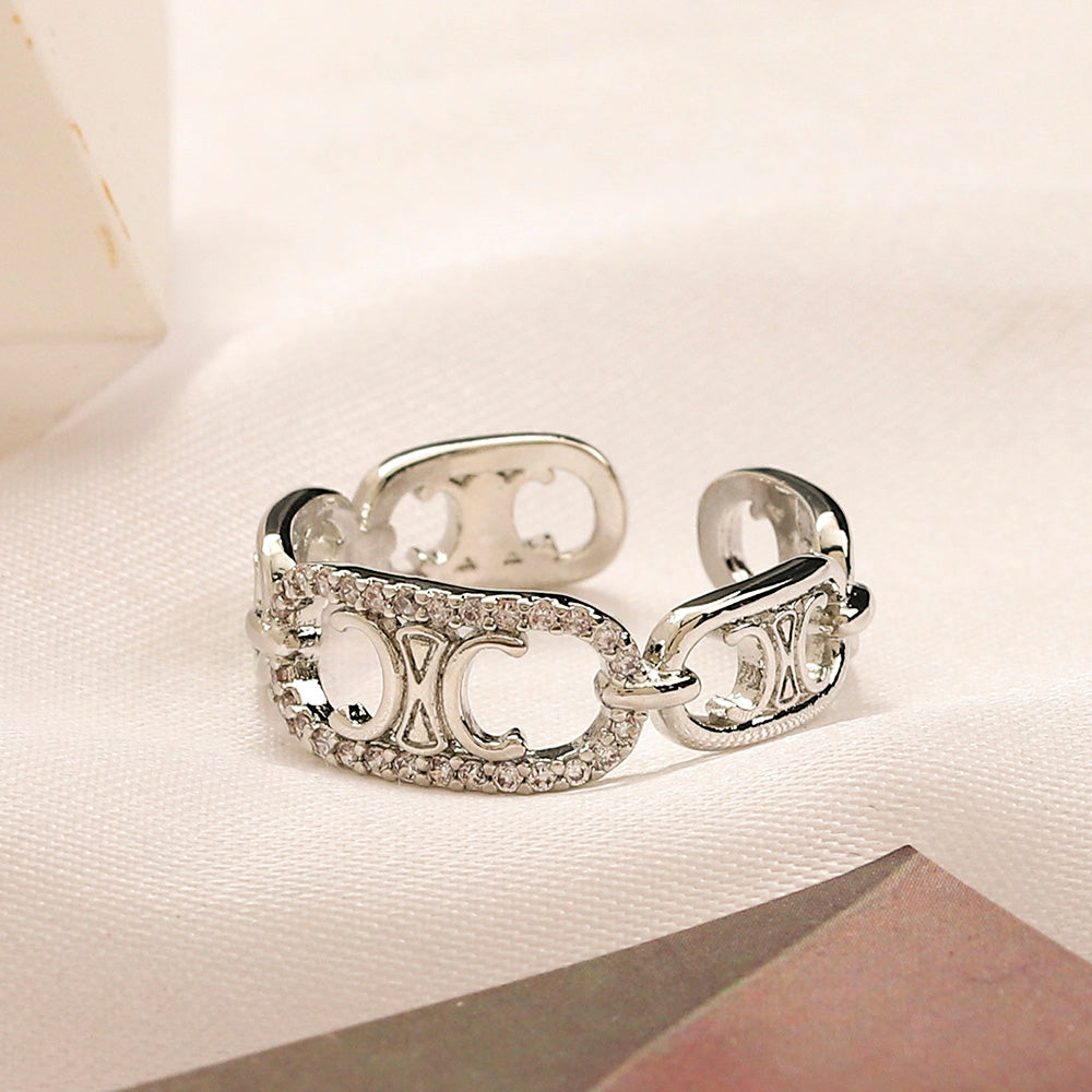 Openwork Motif Band Ring with Stone Accents