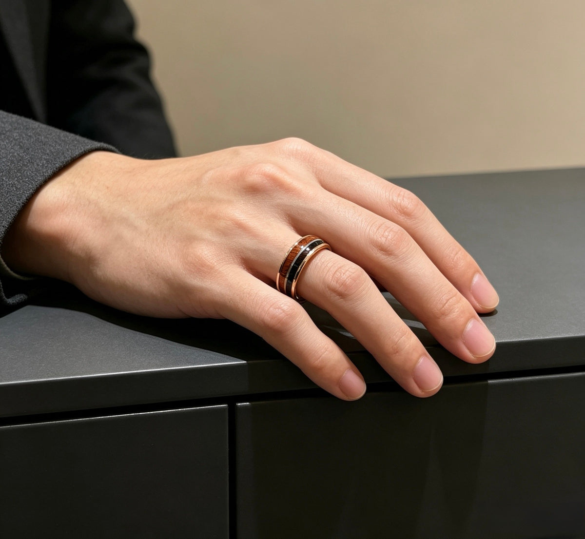 Color-Inlay Lettered Multi-Band Ring