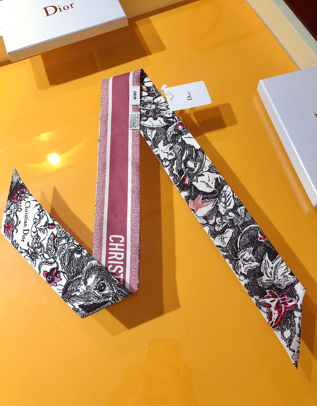 Scenic Print & Lettering Ribbon Scarf - 5 x 120 cm