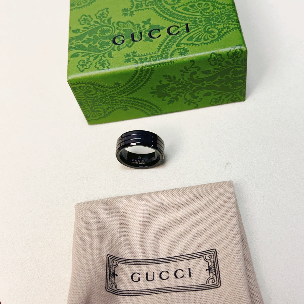 Black Grooved Lettered Band Ring