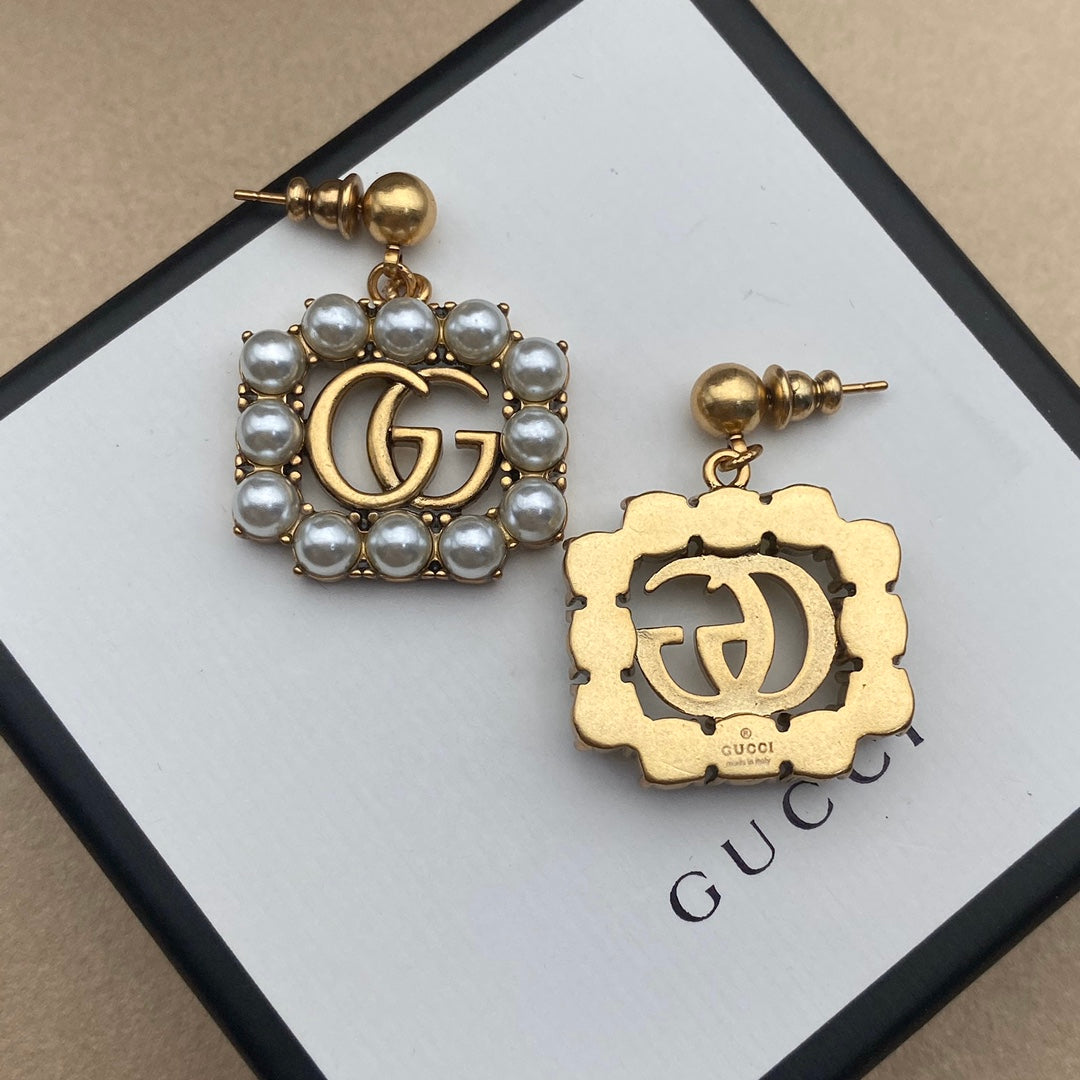 Pearl-Effect Square Frame Drop Earrings