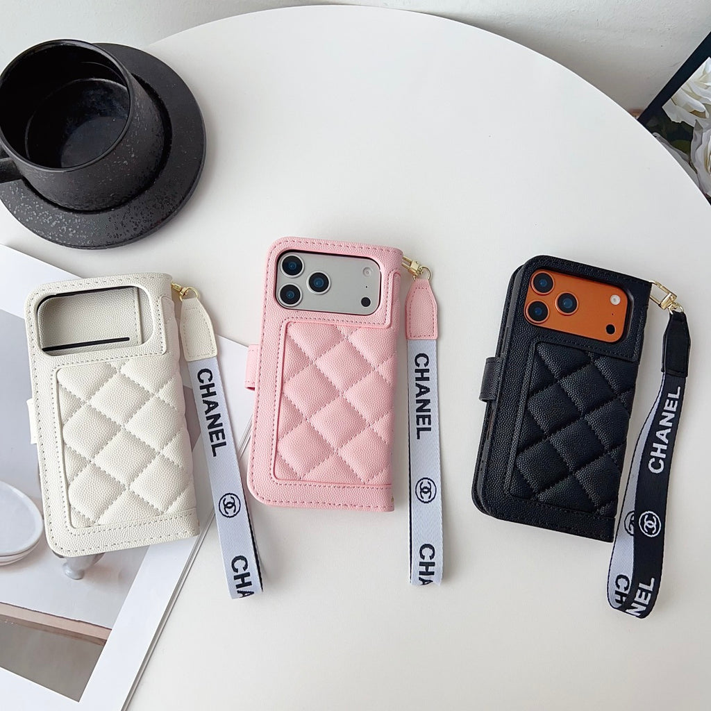 Funda acolchada para teléfono con correa ancha con letras