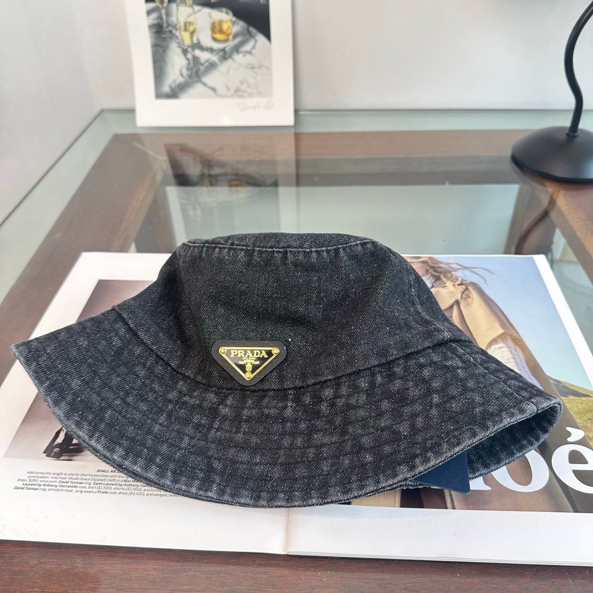 Denim Bucket Hat with Triangle Emblem