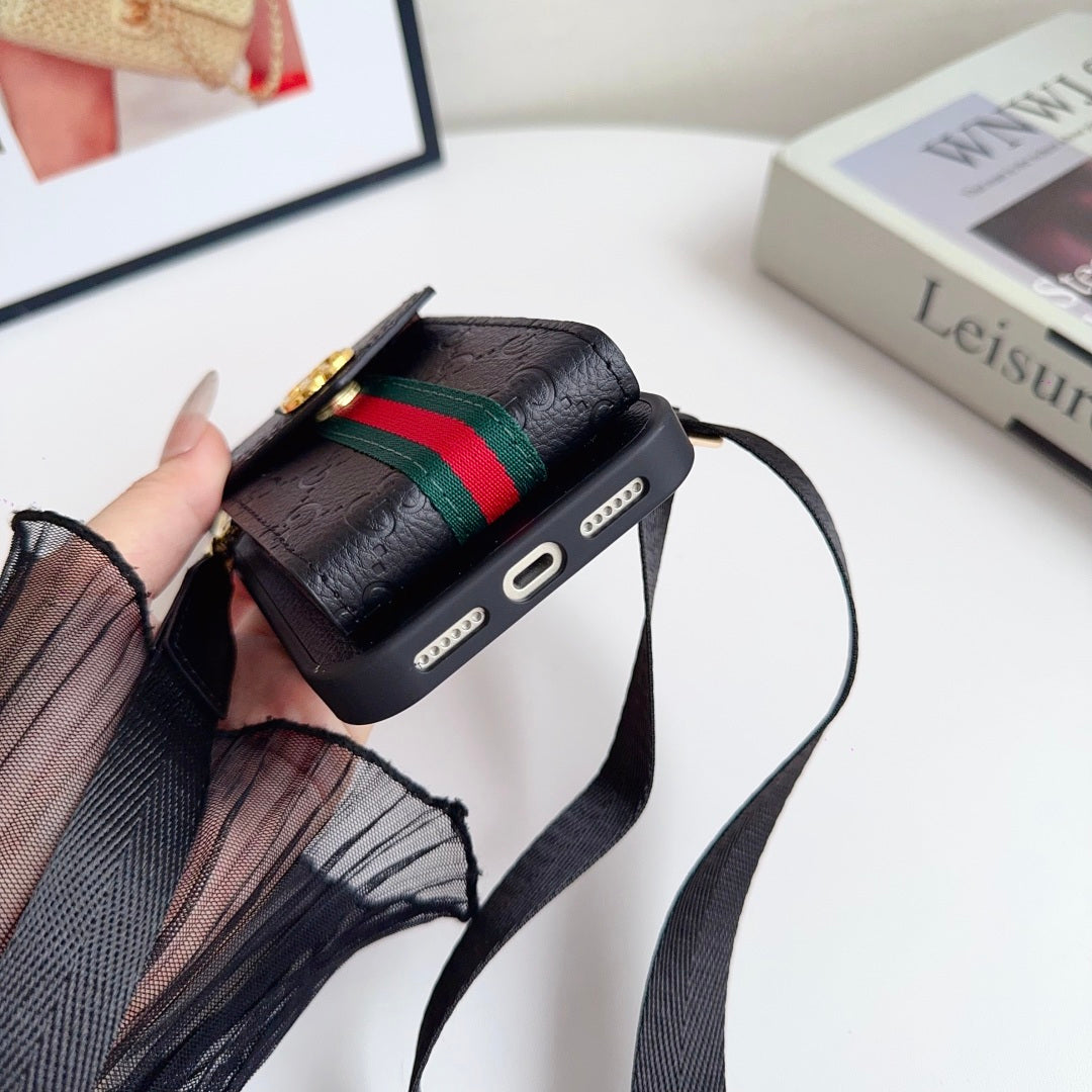 Web Stripe Phone Case with Card Pocket and Strap