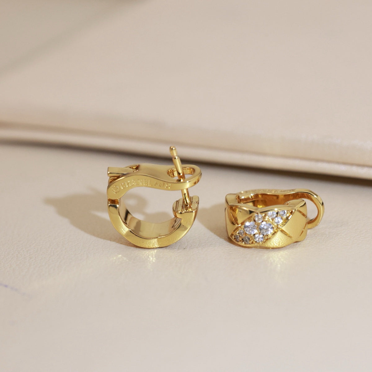Pave Diamond-Pattern Huggie Earrings