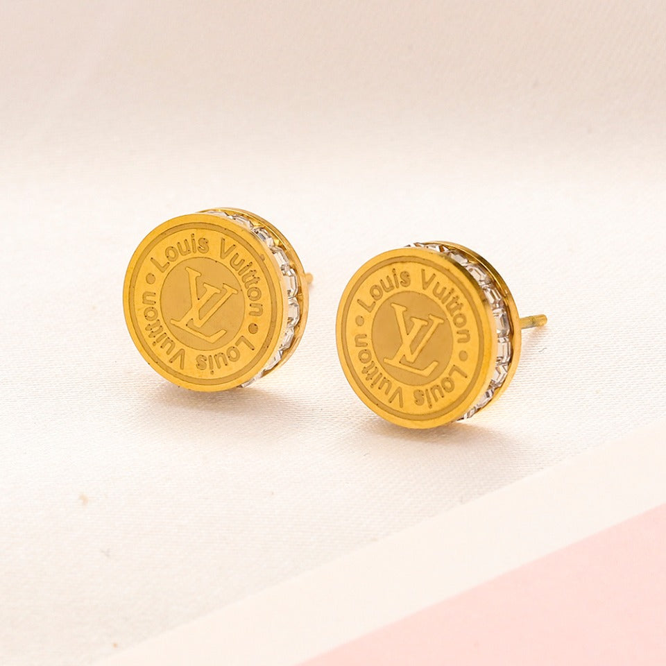 304 Stainless Steel Engraved Round Medallion Stud Earrings