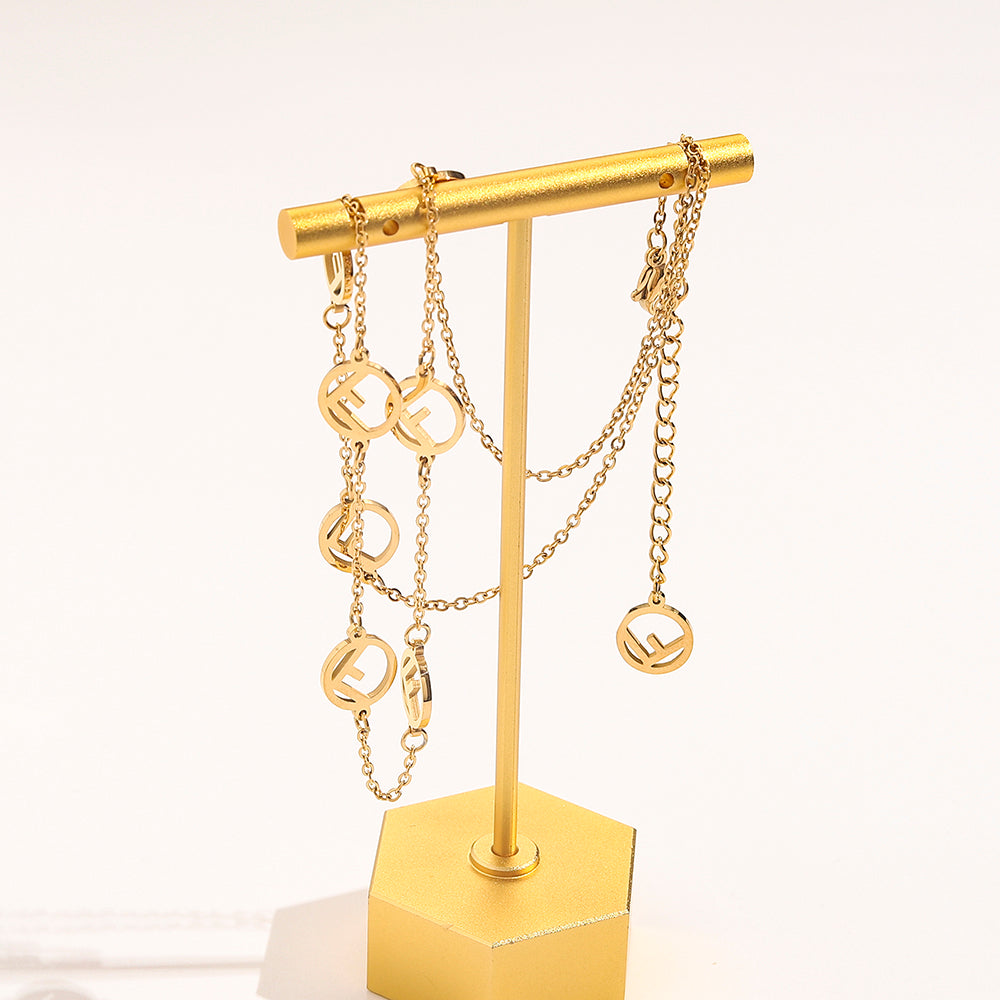 304 Stainless Steel Round Monogram Station Necklace