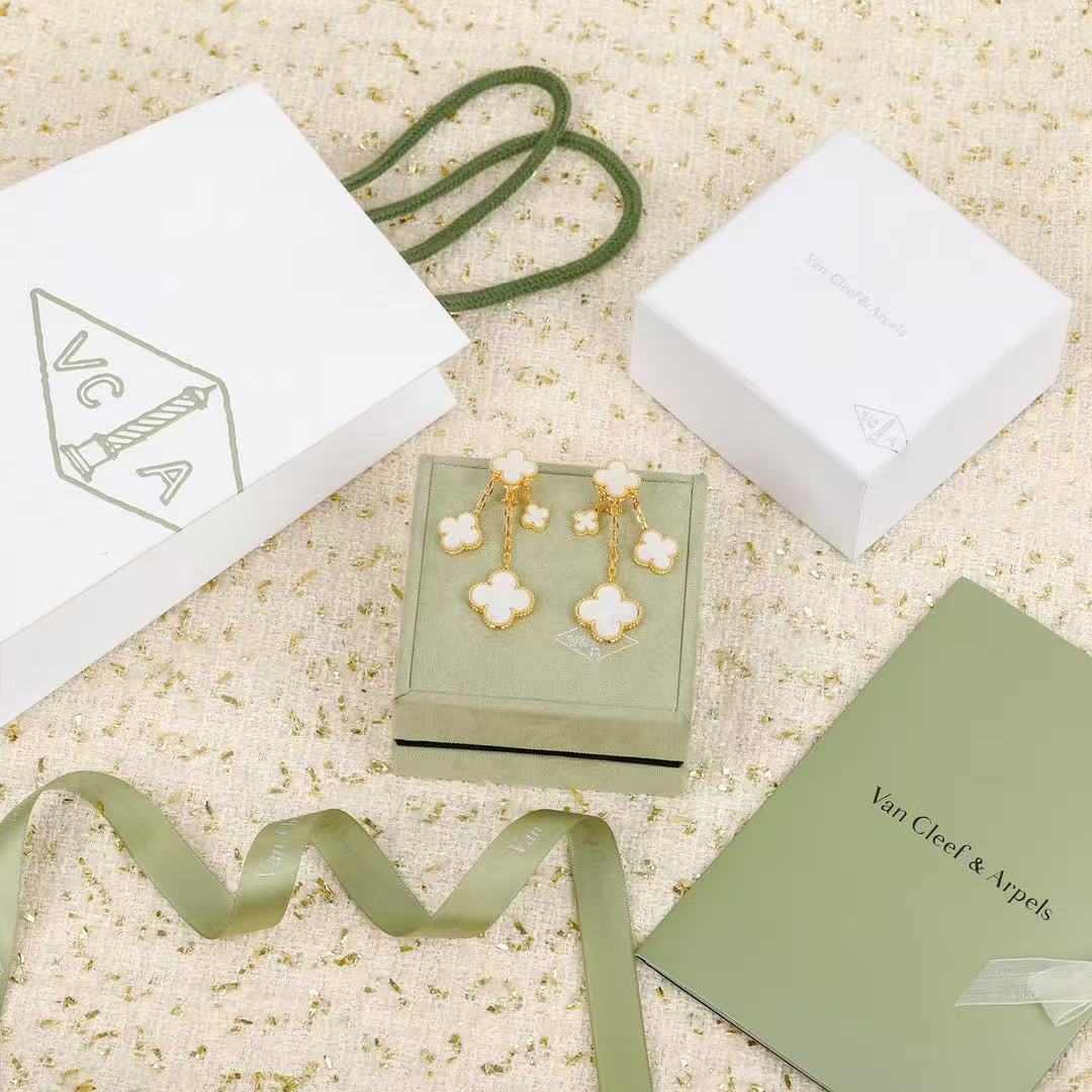 White Quatrefoil Multi-Drop Earrings