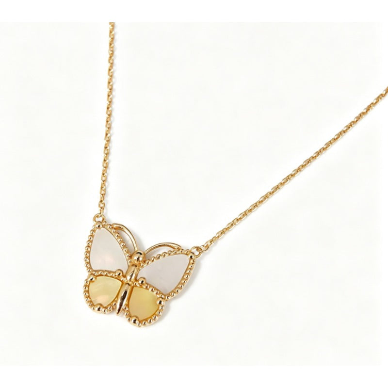 White-Inlay Butterfly Pendant Necklace