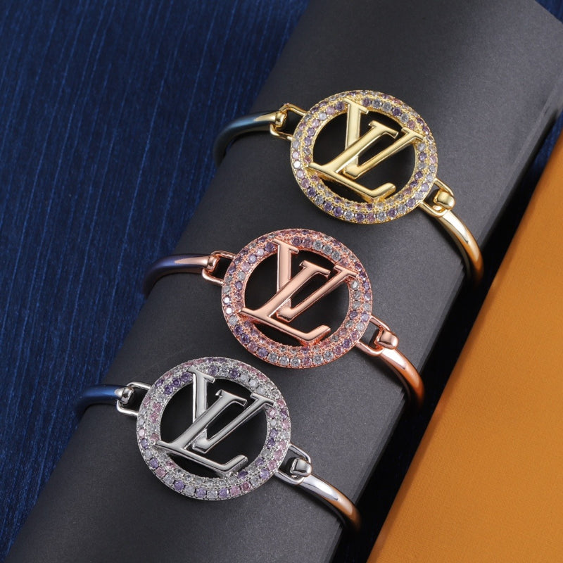 Pave Round Monogram Cuff Bracelet