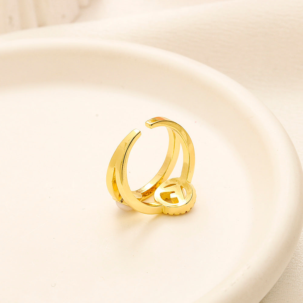 Open Double Round Motif Ring with Stone Accents