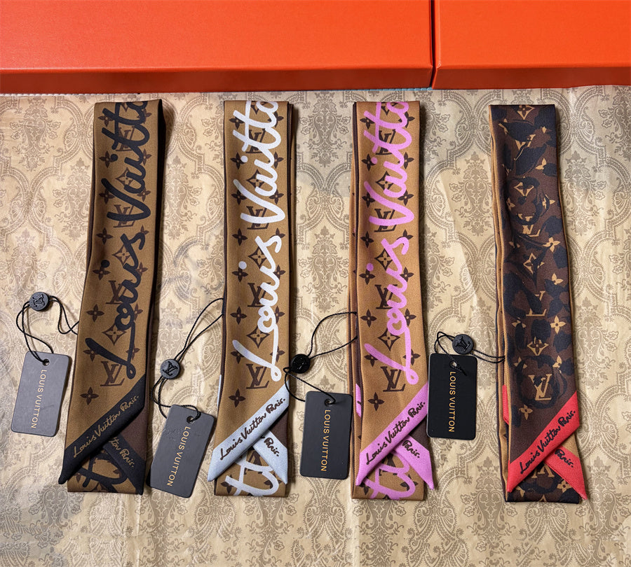 Script Lettering & Monogram Ribbon Scarf - 5 x 120 cm