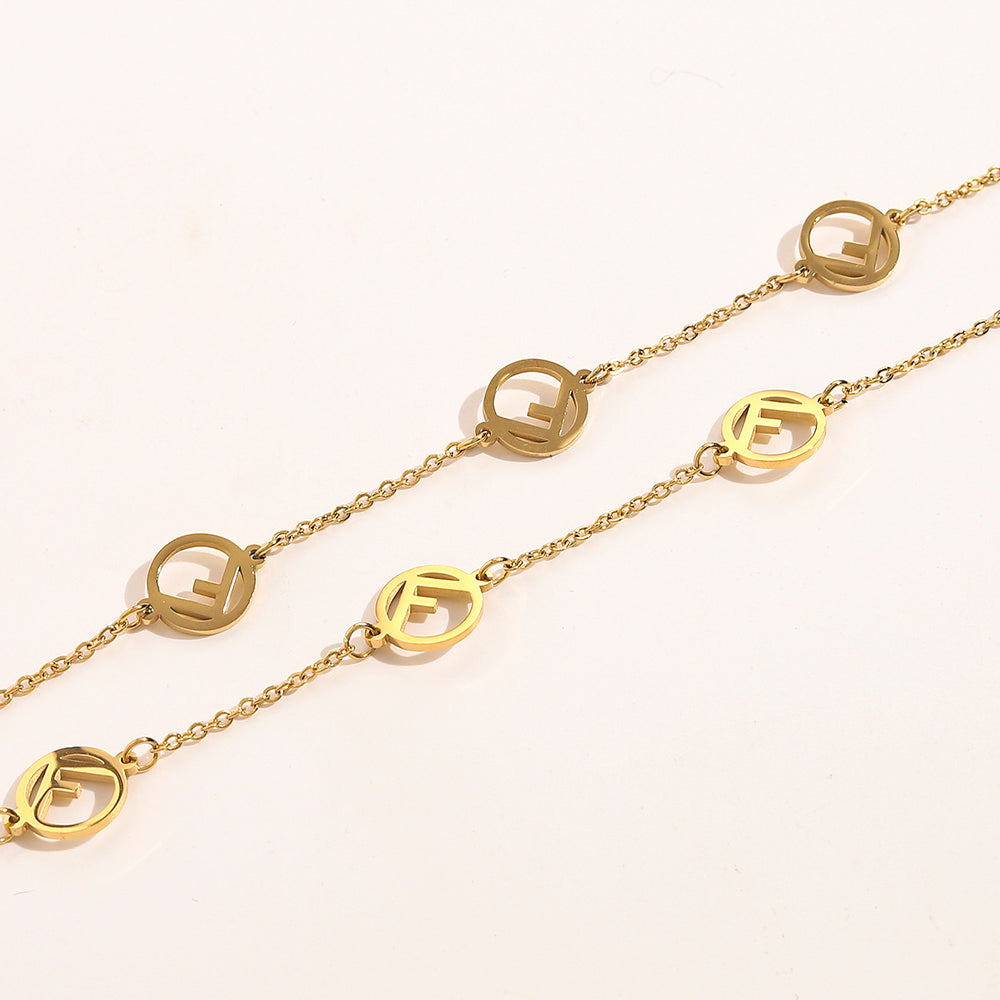 304 Stainless Steel Round Monogram Station Necklace