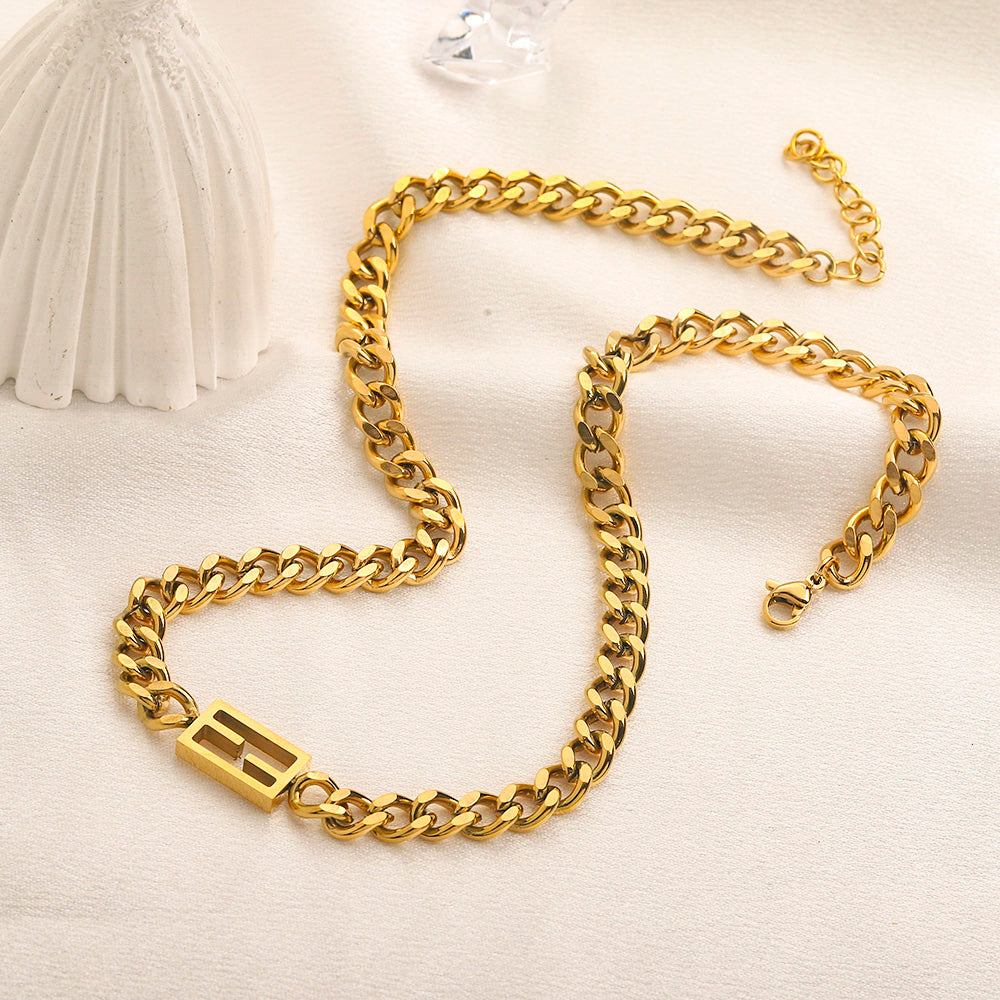 304 Stainless Steel Geometric-Clasp Curb Chain Necklace