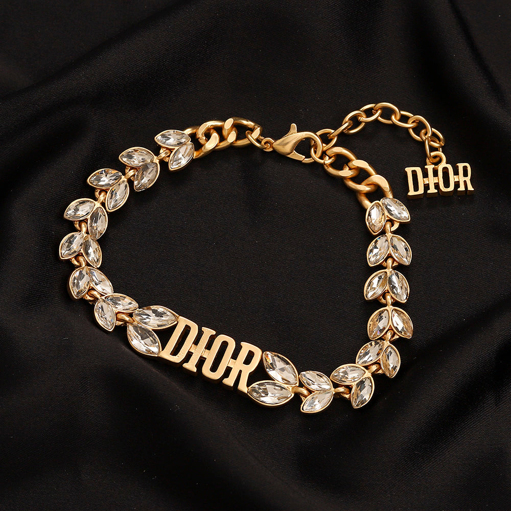 Alloy Leaf-Link Lettering Bracelet & Necklace - Individual or Set
