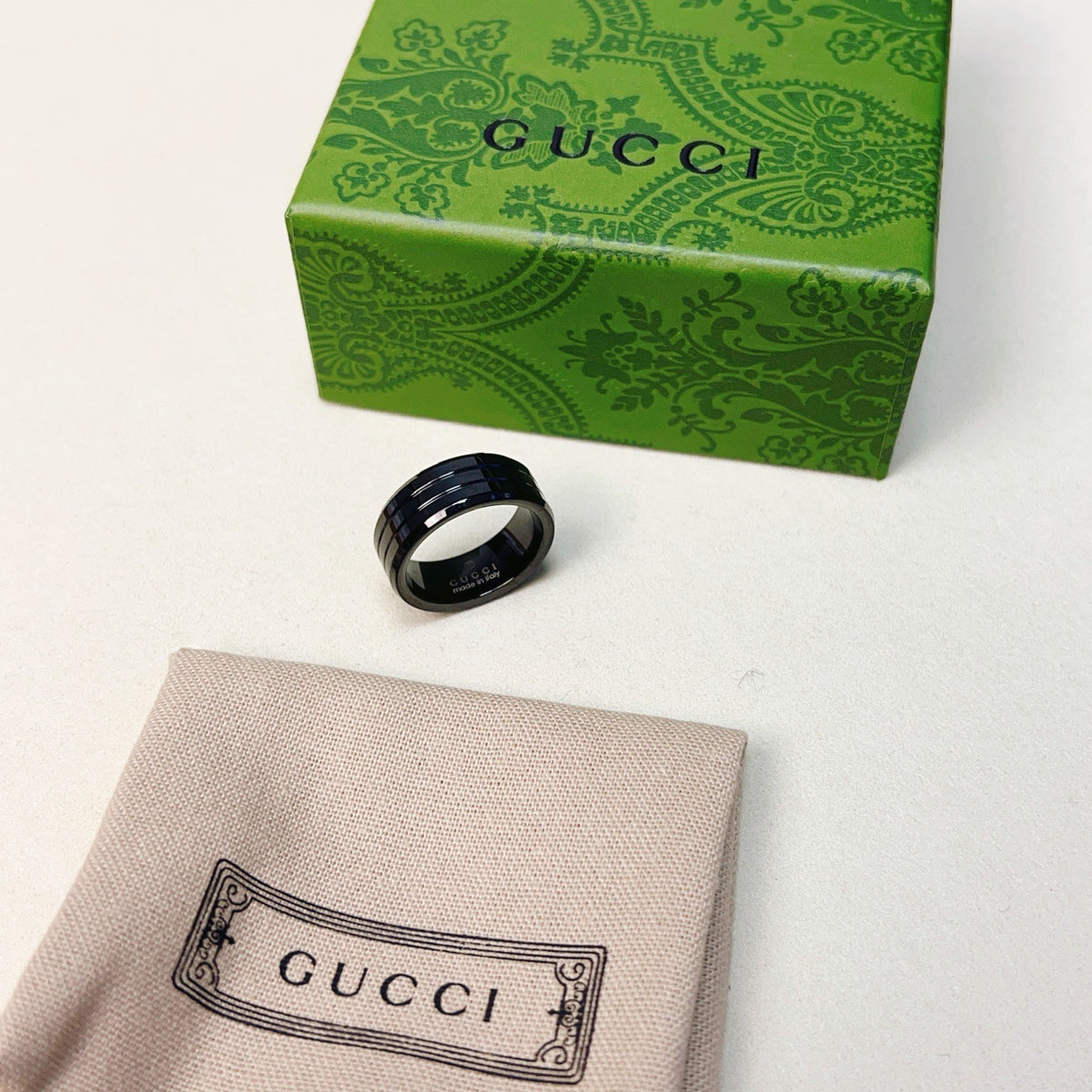 Black Grooved Lettered Band Ring