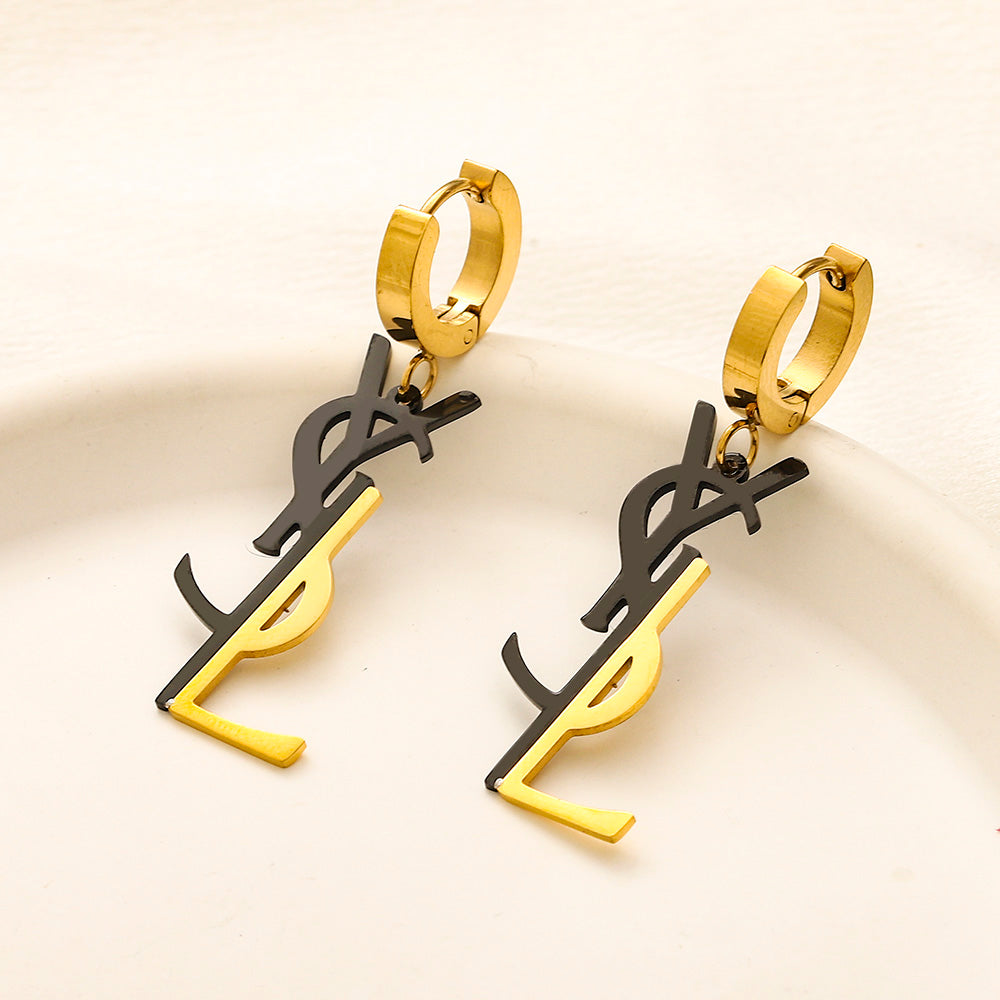 304 Stainless Steel Two-Tone Letter Earrings, Ring & Necklace Collection