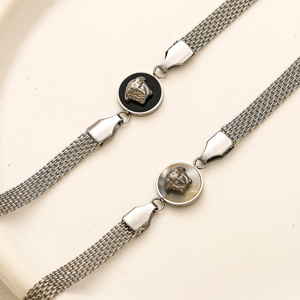 Pulsera de cadena de malla con medallón redondo de acero inoxidable 304