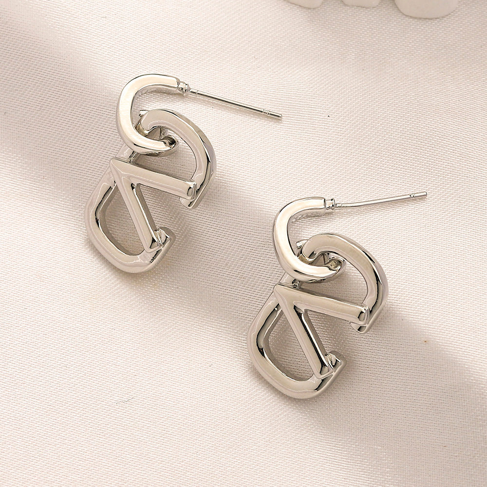 304 Stainless Steel Double V-Motif Drop Earrings
