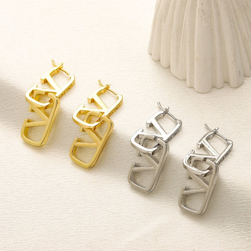 304 Stainless Steel V-Motif Charm Huggie Earrings