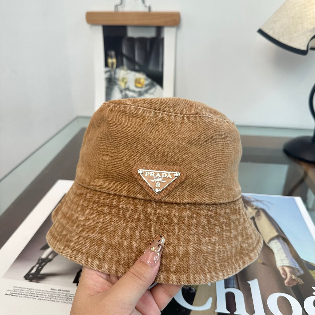 Denim Bucket Hat with Triangle Emblem