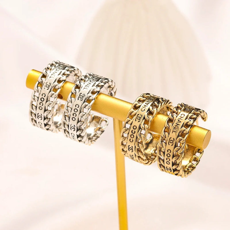 Copper Letter-Pattern Hoop Earrings & Ring Collection