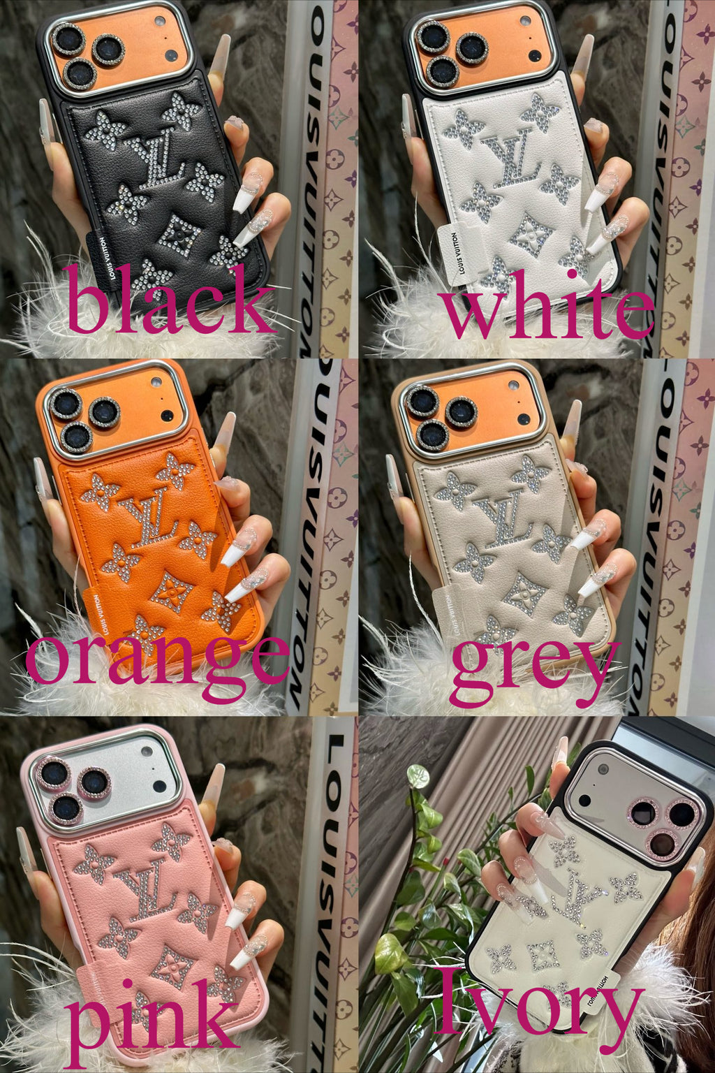 Funda de teléfono acolchada con monograma y detalles brillantes