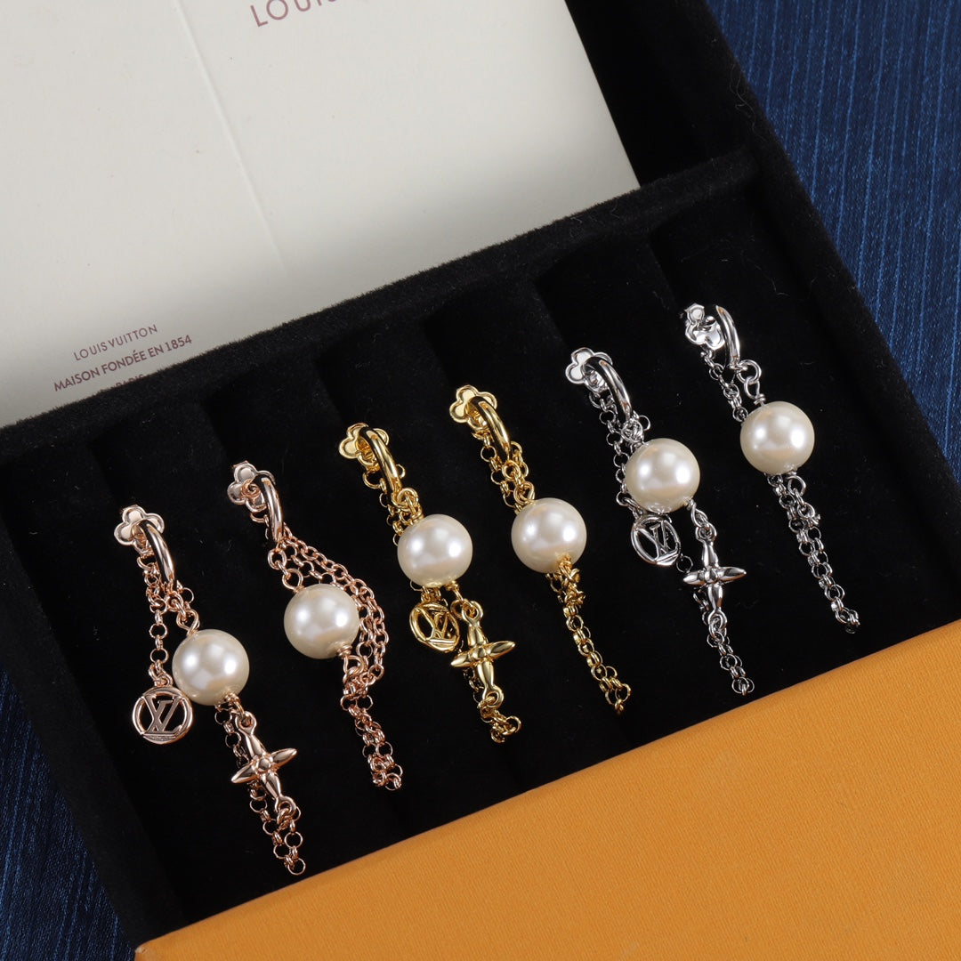 Pearl-Effect & Chain Charm Hoop Earrings